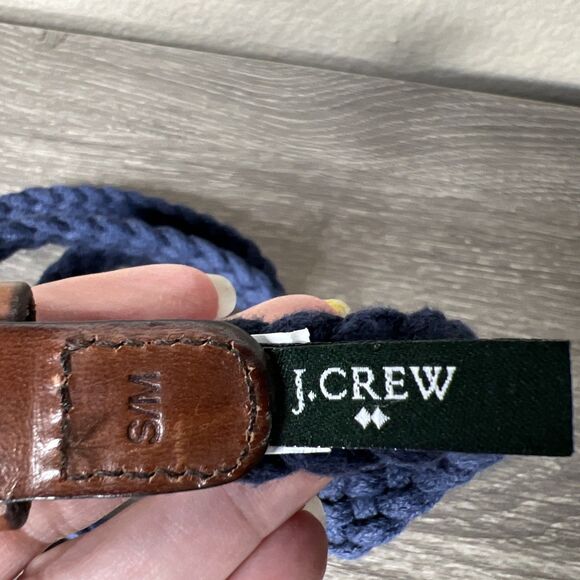 J Crew Braided Cotton Skinny Belt Womens S/M Navy Blue Leather Buckle Preppy - Picture 2 of 5